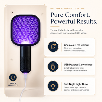 Electric Mini USB Mosquito Killer Racquet Lamp – Wireless Rechargeable Night Light & Insect Catcher