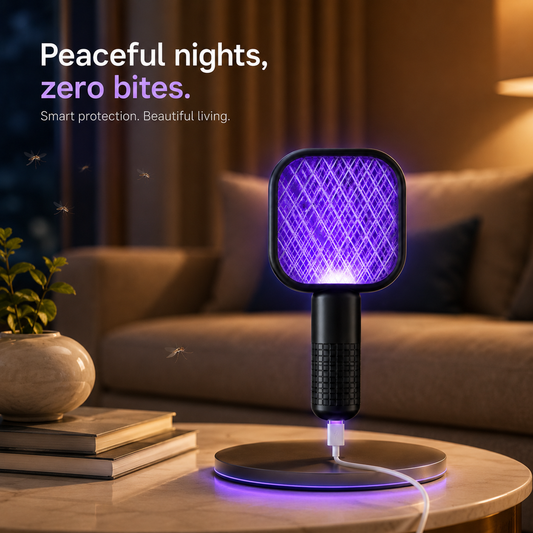 Electric Mini USB Mosquito Killer Racquet Lamp – Wireless Rechargeable Night Light & Insect Catcher