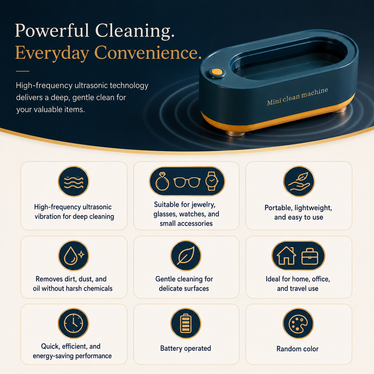 Portable Ultrasonic Cleaner Machine – High Frequency Jewelry, Glasses & Watch Cleaning Device (Random Color)