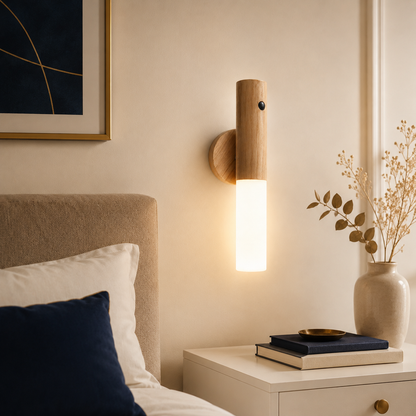 LED Wood Night Light with PIR Motion Sensor – Magnetic USB Rechargeable Wall Lamp for Bedroom, Stairs & Bedside