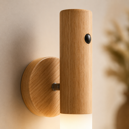 LED Wood Night Light with PIR Motion Sensor – Magnetic USB Rechargeable Wall Lamp for Bedroom, Stairs & Bedside