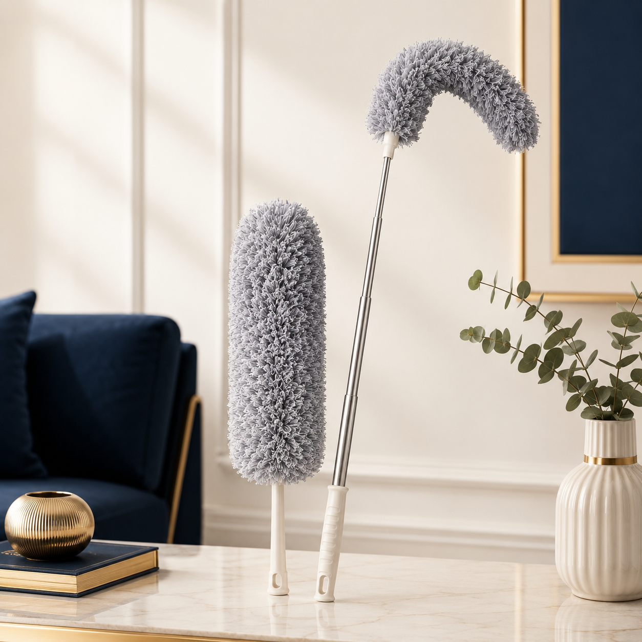 Microfiber Fan Duster with Telescopic Extendable Handle – 360° Flexible Dust Cleaner for Home & Office
