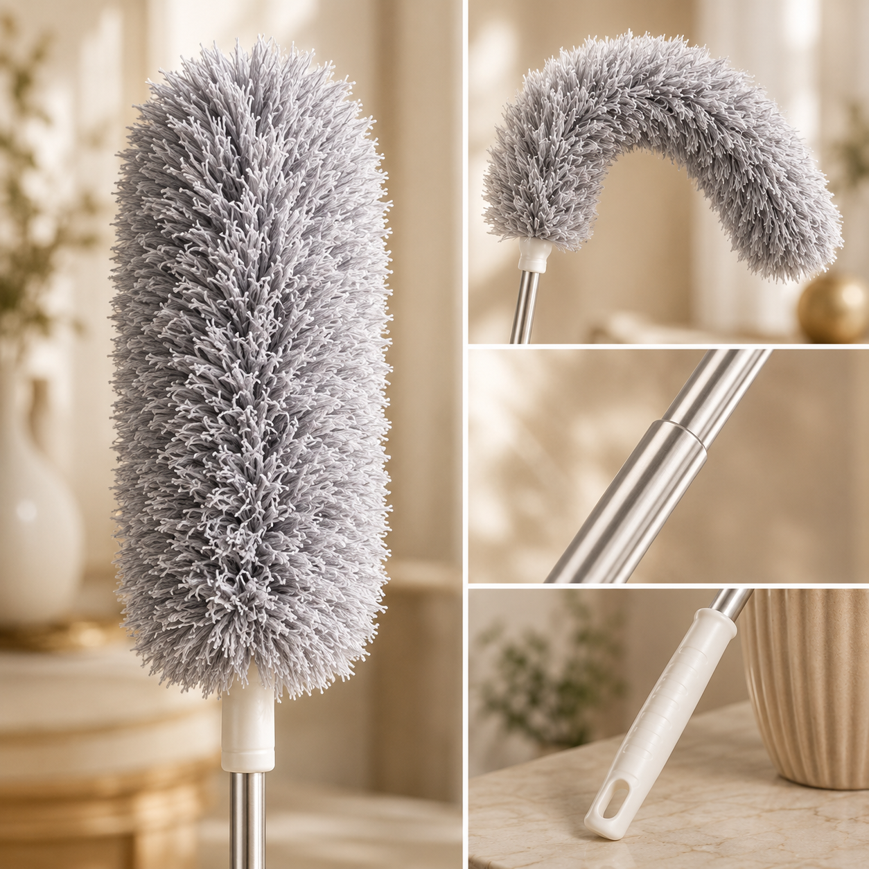 Microfiber Fan Duster with Telescopic Extendable Handle – 360° Flexible Dust Cleaner for Home & Office