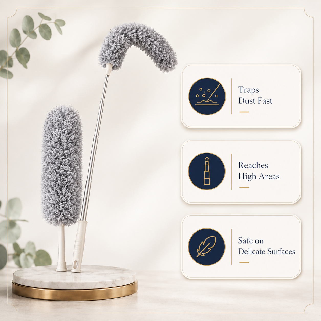 Microfiber Fan Duster with Telescopic Extendable Handle – 360° Flexible Dust Cleaner for Home & Office