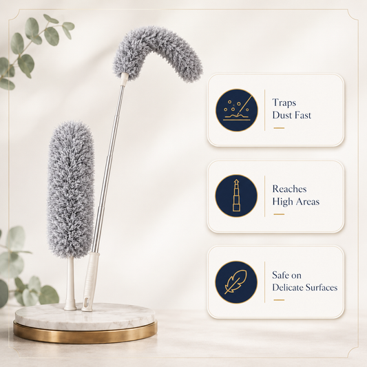 Microfiber Fan Duster with Telescopic Extendable Handle – 360° Flexible Dust Cleaner for Home & Office