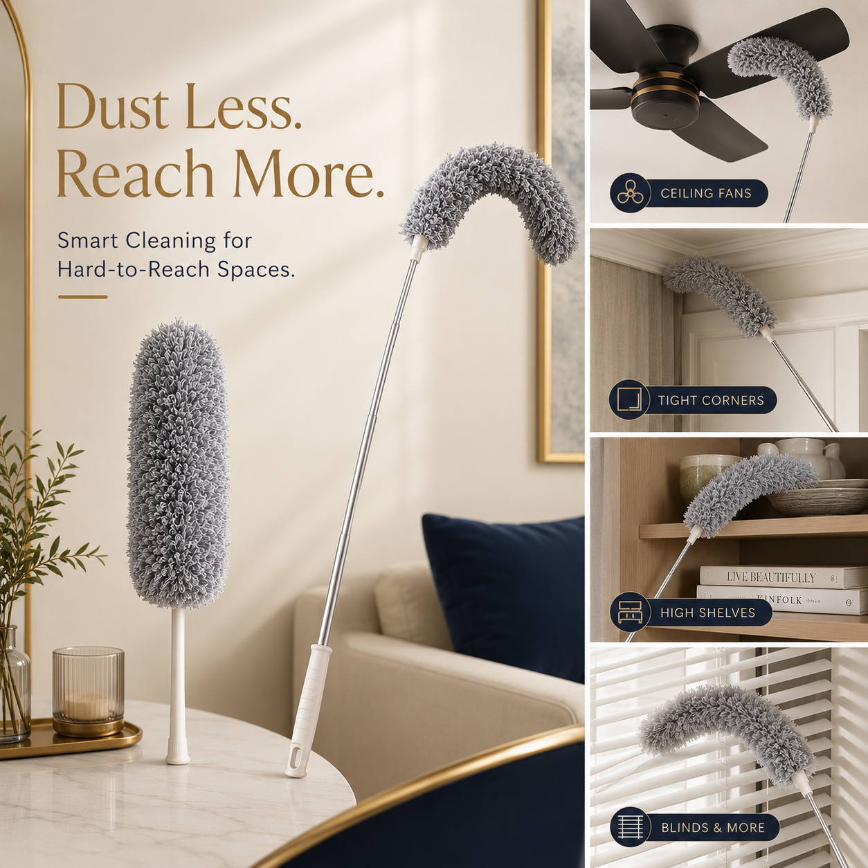 Microfiber Fan Duster with Telescopic Extendable Handle – 360° Flexible Dust Cleaner for Home & Office