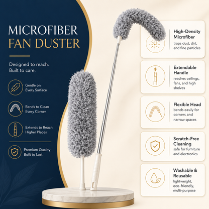 Microfiber Fan Duster with Telescopic Extendable Handle – 360° Flexible Dust Cleaner for Home & Office