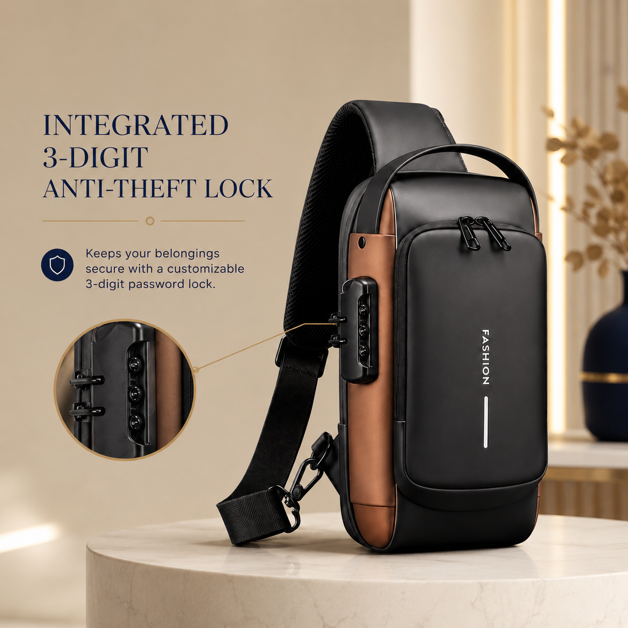 Premium Anti-Theft Sling Bag with Password Lock – Large Capacity Crossbody Travel & Shoulder Chest Bag