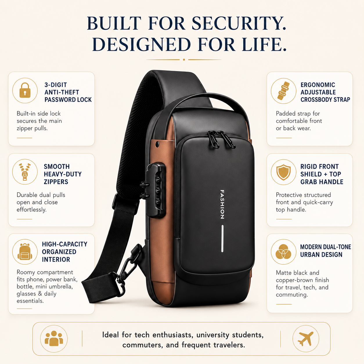 Premium Anti-Theft Sling Bag with Password Lock – Large Capacity Crossbody Travel & Shoulder Chest Bag