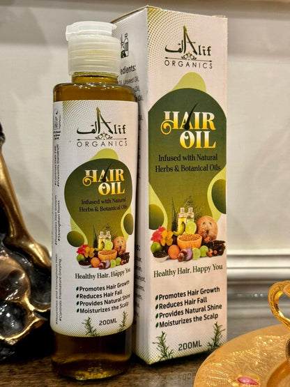 Alif Organics Natural Hair Oil 200ml – Herbal & Botanical Hair Oil for Stronger, Healthier Looking Hair