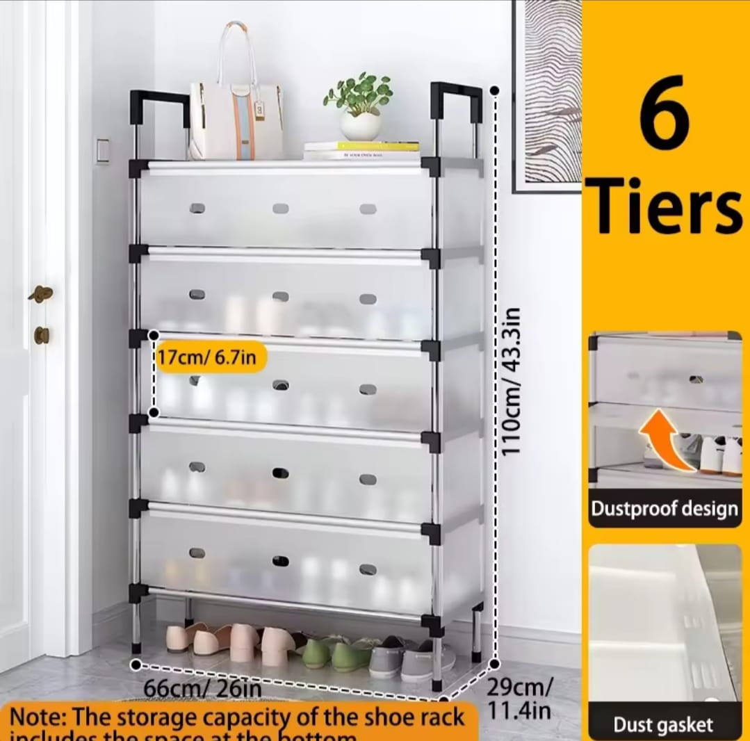 5-Layer Multi-Layer Dustproof Shoe Rack Organizer with Cover – Foldable Plastic Shoe Storage Cabinet, Durable Space-Saving Design